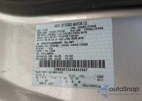 2004 Ford Freestar Sel z USA, uszkodzony, nr VIN 2FMDA52264BA42067